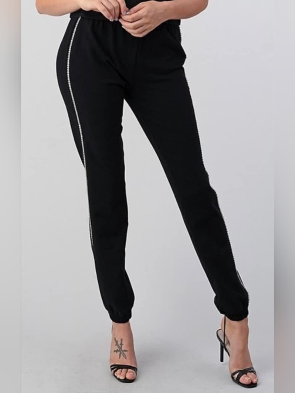 Black Crystal-Trim Joggers for Women